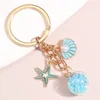 Porte-clés mignon émail porte-clés coquille étoile de mer porte-clés pentagramme perles de verre chaînes cadeaux de mer pour femmes hommes bricolage bijoux faits à la main