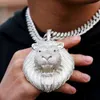 Luxury Hip Hop Jewelry 925 Sterling Silver Micro Paled VVS Moissanite Diamond Iced Out Lion Head Pendant med kubansk länkkedja