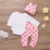 Ställer in Spring Fall Cotton Nyfödda flickkläder 03 månader Polka Dot unisex spädbarnskläder Set pojke 3 -delar kläder med hatt