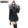 Parkas GZGOG Detachable fur collar winter coat with zipper pockets Long slim women parkas stylish overcoat down jacket female 2021