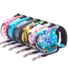 Leashes 5M Retractable Dog Leash 12 Colors Fashion Printed Puppy Auto Traction Rope Nylon Walking Leash for Dogs Cats Pet Leads