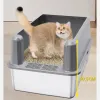 Boxes Extralarge Size Cat Litter Box Stainless Steel Toilet for Cat Splash and Odor Protection Cat Sandbox High Fence Goods for Cats