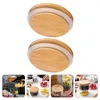 Dinnerware 2 PCs Bambu e vedação de madeira Tampa de vidro Jar garrafa tampa de armazenamento doméstico Tigela Protetor de maçom