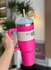 Stok Siyah Chroma Söndürücü H2.0 40oz Paslanmaz Çelik Tumbler Cup Kış Pembesi Silikon Saplı Kapak ve Saman Araba Kupası Su Şişeleri