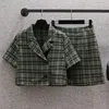 Robes de travail Y2K Plaid Vert Costume Noté Blazer Crop Top Et Mini Une Ligne Jupe Deux Pièces Ensemble Femmes Mode D'été High Street Vêtements L-4XL