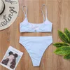 Women's Swimwear Bikini 2024 Sexy Push Up High Waist Plaid Print Swimsuit Women Sky Blue Bikinis Set Bathing Suit Beach Female