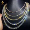 Anpassad hiphop smycken halsband 2mm 3mm 4mm 5mm 6,5 mm Sterling Sier Hiphop Chain VVS Moissanite Tennis Chain