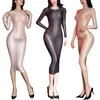 Vestidos casuales para mujer brillante vestido bodycon transparente manga larga cóctel apretado señoras sexy pura midi lencería exótica ropa de dormir