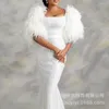 Vestidos casuais vestido feminino temperatura slim fit u-pescoço lantejoulas manga de penas noite áfrica roupas de casamento 2024