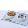 Alimentação tigela dupla design de aço inoxidável cão gato filhote de cachorro comida prato água suprimentos para animais de estimação criativo pequeno cão tigela gato acessórios