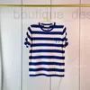 T-shirt femme marque de créateurs Miu col rond couleur laine rayée tricotée T-shirt mince à manches courtes lancé en 2024, haut ample décontracté H3LO