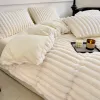 セットソフトウサギヘアベッドリネンセットふわふわの暖かい冬の寝具セットダブルベッドシートセット布団カバーベッドシートセット枕ケース