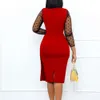 D249 Women's Fashion Mesh Splice Slim Fit Wrap Hip Split Large Dress