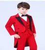 Manteau rouge populaire pour garçons, occasions formelles, smokings noirs, revers, smoking de mariage pour enfants, costume pour enfants, vêtements de vacances, veste, pantalon, cravate9716533