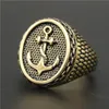 2pcs lot Newest Design Golden Anchor Cool Ring 316L Stainless Steel Biker Style Mens Selling Band Party Punk Style Ring245Z