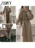 JXMYY Französisch Faul Stil Warme Weibliche Frische Winter 2024 Klassische Gürtel Retro Lose Frauen Woolen Mäntel Chic Casual Langen Mantel lange 240226