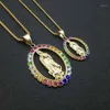 Stainless Steel Rainbow Rhinestone Virgin Mary Mama Pendant Necklace Religious Mary Christ Virgin Necklaces Gift For Him1272E