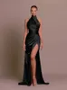 Dames robe de soirée élégante femme mode licou fente sans manches Maxi robes femmes Sexy discothèque fête robes 240226