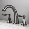 Bathroom Sink Faucets Basin Faucet Brass Dual Handles Mixer Deck Mounted 3 Holes Cold Water Tap Nordic Style Black/Chrome/Gold/Grey