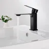 Grifos de lavabo de baño, grifo de lavabo de diseño moderno de oro cepillado, orificio de una sola manija y grifo mezclador frío