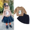 Kledingsets Focusnorm 0-4Y Halloween Kids Girls Kleding Lange Mouw Bloem Ghost Print Sweatshirt en Lace Tule Rokset Set
