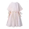 Robes de fille 1-4T été bébé robe volants lâches coton lin manches courtes adolescents décontracté enfants tenues princesse enfants vêtements