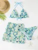 Traje de baño para mujer Bikini Mujeres 3D Seersucker Floral Traje de baño de tres piezas Traje de baño sin espalda sexy para trajes de tres piezas femeninos