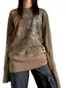女性用Tシャツヴィンテージルーズトップ女性用長袖丸いネッククロスプリントTシャツストリートウェアグランジ