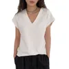 Nueva camiseta de Du Xiaozhai para la camiseta Liangpi de amoníaco líquido para mujer de primavera y verano.Top versátil informal de manga corta con cuello en V sin costuras para mayor comodidad