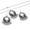 Collana di orecchini set di perline di colore argento bohemien con nappa a goccia per le donne Fiore cavo geometrico gioielli etnici vintage combinati