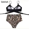Kvinnors badkläder 2 -stycken Set Womens Bikini Set Leopard Swimsuit Bodysuit Summer Bathing Suit Hög midja plus storlek Kvinnor strandkläder