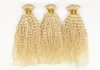 Capelli umani ricci crespi biondi tesse 3 offerte di pacchi Ricci afro crespi 613 Estensioni dei capelli umani biondo platino4336997