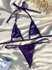 Zwemkleding Glanzende PU-bikini 2024 Extreme Mini Micro String Bikini's Vrouwelijk badpak Dames Badmode Tweedelige bikiniset Badpak Zwemmen 240229