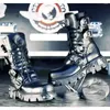 Botas masculinas moda couro genuíno motocicleta gótico crânio punk design rock unisex meados de bezerro metálico combate boot48