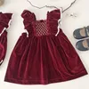 Robes de noël pour filles, vêtements de sœur, combinaison en velours, manches volantes, broderie, robe de princesse pour fête d'anniversaire de 1 an, pour bébé, enfants