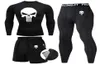 圧縮MMA Rashguard Men s jiu jitsu tシャツパンツMuay Thai Shorts Rash Guard Skull Gym Men BJJボクシング3PC