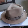 Boinas Sombrero Fedora de lana de gran tamaño para hombres Moda Otoño Invierno Ala corta Fieltro de alta calidad