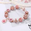 New Wholesale Small Daisy Flower Bracelets Style Large Hole Bead Rose Gold Diy Beaded Bracelet Brand Designer Womens Jewelry