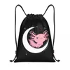 Shopping Bags Smiling Leucistic Axolotl Drawstring Women Men Portable Sports Gym Sackpack Salamander Animal Backpacks