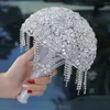 Düğün Çiçekleri Tam Pırlanta Rhinestone Tassel Gelin Buket Saten Kristal Gelin