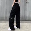 Pantaloni da donna Hip-hop americano retrò multitasche abbigliamento da lavoro a vita alta per strada estiva gamba dritta ampia e dimagrante