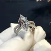 Ringar Elegant Marquise Cut 3CT Lab Ring White Gold Filled Bijou Engagement Wedding Rings for Women Bridal Jewelry 240229