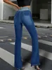 Kvinnors jeans lapptäcke bootcut mode kontrast färg hög midja 2024 kvinnor y2k flare byxa denim byxor streetwear