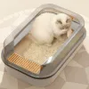 Kutular kedi kumu kutusu tasarımı yarı kaplı kum havuzu büyük uzay tuvalet, yavru kediler için sıçrama tepsisi ürünlerini önlemek büyük kum çöpü kedi yatağı