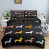 Sets teckelhond honden beddengoed set schattige kleurrijke puppy dekbedovertrek cartoon polyester quilt cover pet dog home textiel king queen 2/3pcs