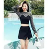Women's Swimwear Swimsuit Long Sleeved Sun Protection Female Spring Clothe Conservative Slimming Cover Belly Split Skirt Korean Ins