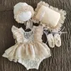 Ensemble robe en dentelle pour bébé, 5 pièces, chapeau, oreiller, short, chaussures, Costume de prise de vue Photo pour nourrissons, accessoires de photographie pour nouveau-nés