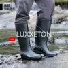 Botas de chuva de tubo longo dos homens antiderrapante botas de chuva de borracha de alta qualidade à prova dwaterproof água sapatos de água masculino joelho-alta sapatos de chuva 240226