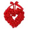 Decorative Flowers 1 PCS Valentines Day Wreaths Red Plastic For Front Door Wall Window Decoration Heart Wreath Garland