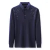 Polos pour hommes printemps automne à manches longues col polo mince fleur fragmentée t-shirt haut mâle hauts t-shirt